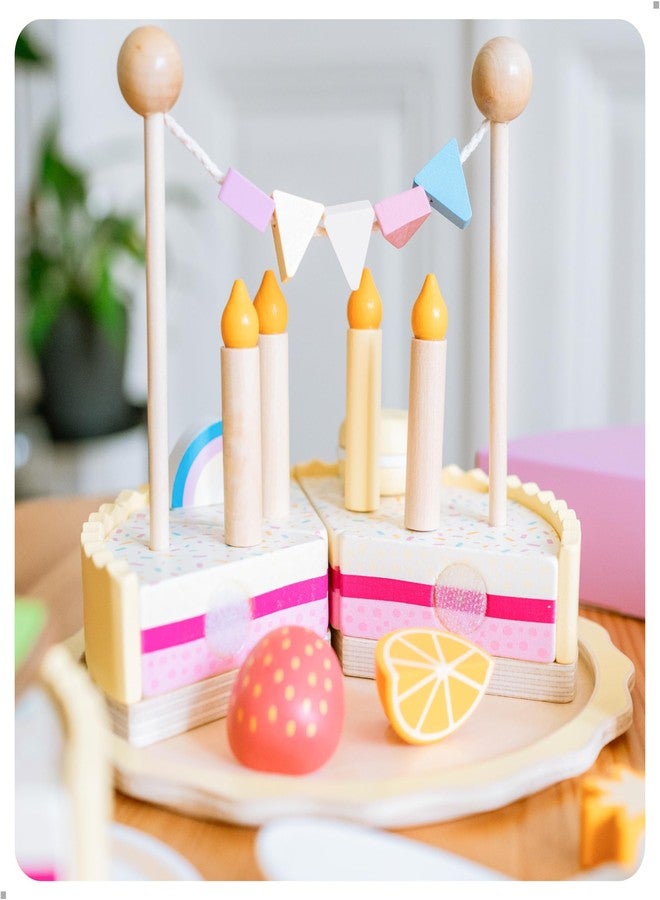 UMU® Wooden Birthday Cake Playset - Pretend Kitchen Toy with Candles Numbers Fruits & Toppings - Wooden Play Food for Kids Ages 3 4 5 - Role Play Party Toy for Girls & Boys - Image 3